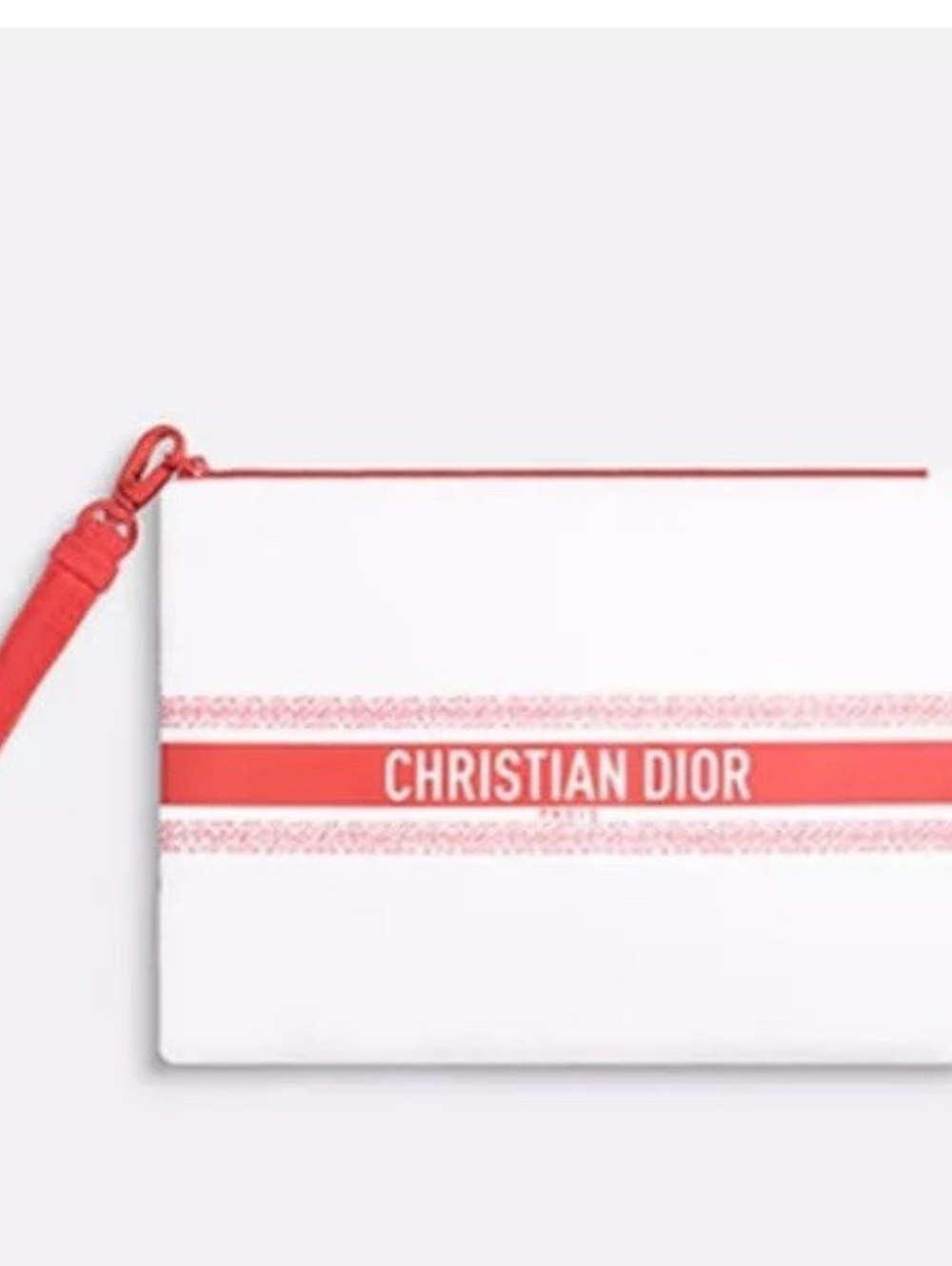 Christian Dior white and orange terry cloth Towel Beach wristlet pouch Zip Bag